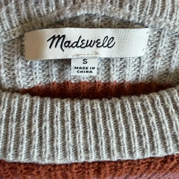 Madewell Women's Sweater in Orange, Pink, and White Stripes - Picture 2 of 3